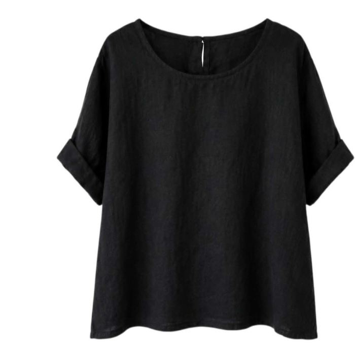 Bluza din in neagra cu nasturi pe partea din spate [2]