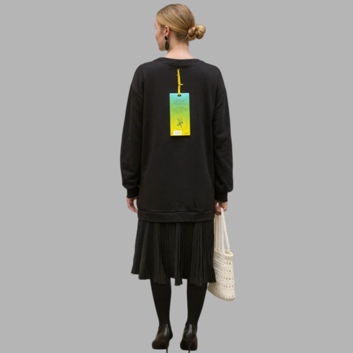 Rochie din Bubac Neagra Tip Retro cu Volan Plisat si Flori Albe [3]