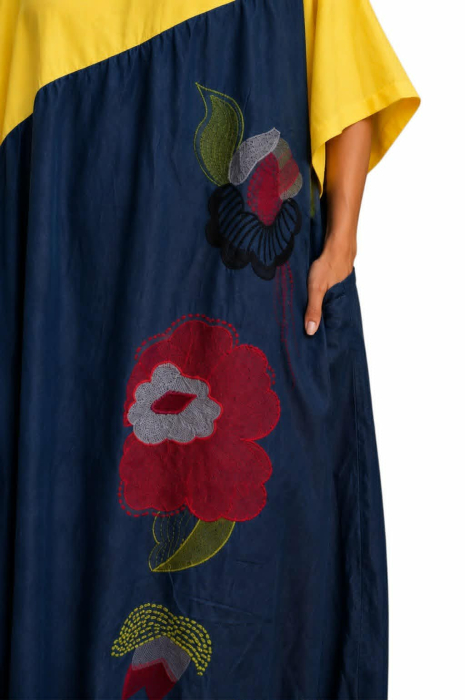 Rochie pentru marimi mare tip gogosar din bumbac si denim [3]
