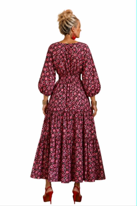 Rochie ampla din bumbac cu imprimeu floral si maneci bufante [2]