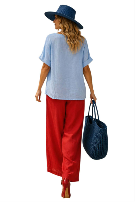 Bluza din in bleumarin brodata pentru marime mare [2]