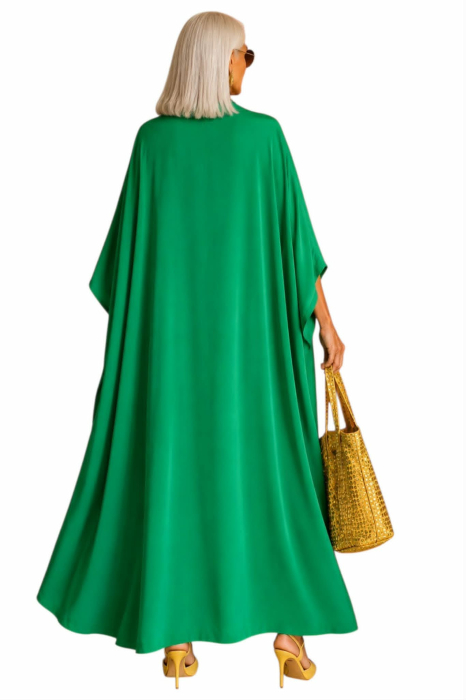 Kaftan verde din vascoza cu buzunare si aplicatie brodata [2]