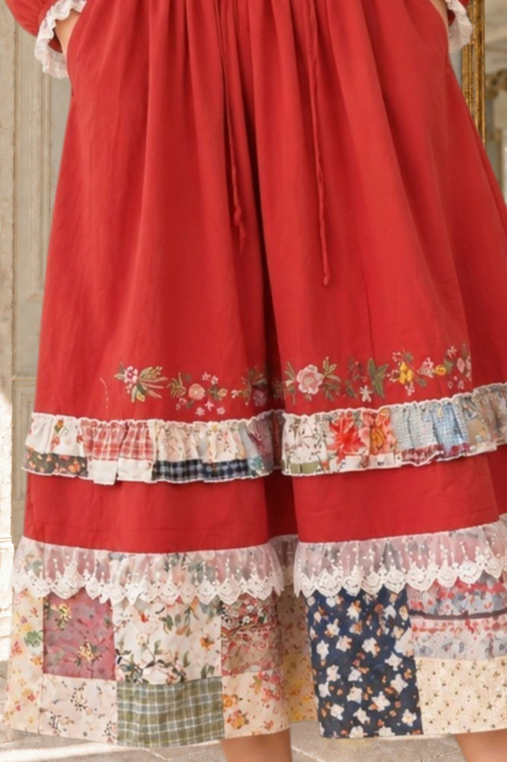 Rochie  caramizie cu broderie floarala, dantela si imprimeu petice [3]