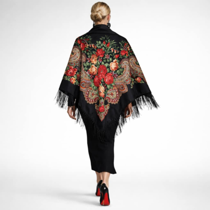 Sal tip gipsy cu imprimeu floral intens cu franjuri [2]