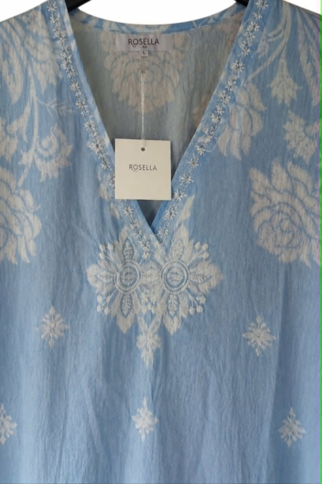 Kaftan din bumbac si vascoza cu imprimeu tip broderie [2]