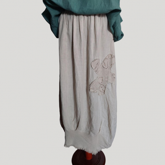 Fusta Lunga din In cu Model Floare din Macrame si Paiete tip Gogosar [3]