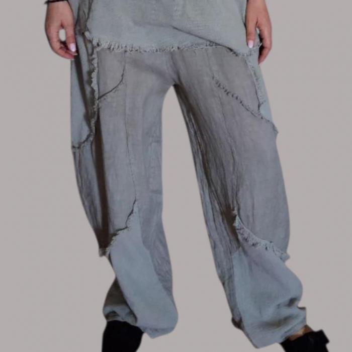 Bluza din in cu aspect zdrenturos decolteu rotund [4]