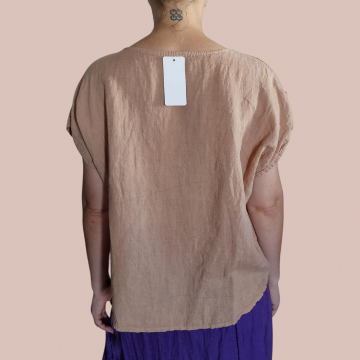 Bluza din in cu aspect zdrenturos decolteu rotund [2]