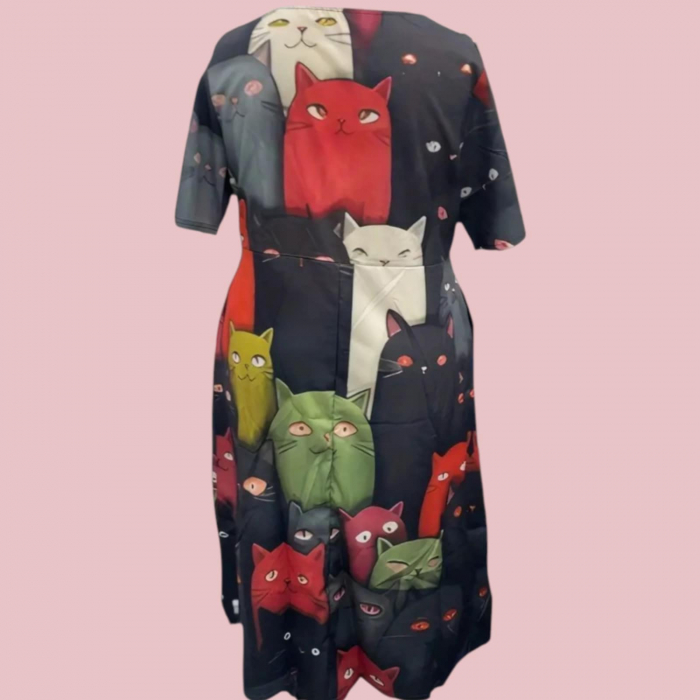 Rochie croi larg cu imprimeu pisici colorate [3]