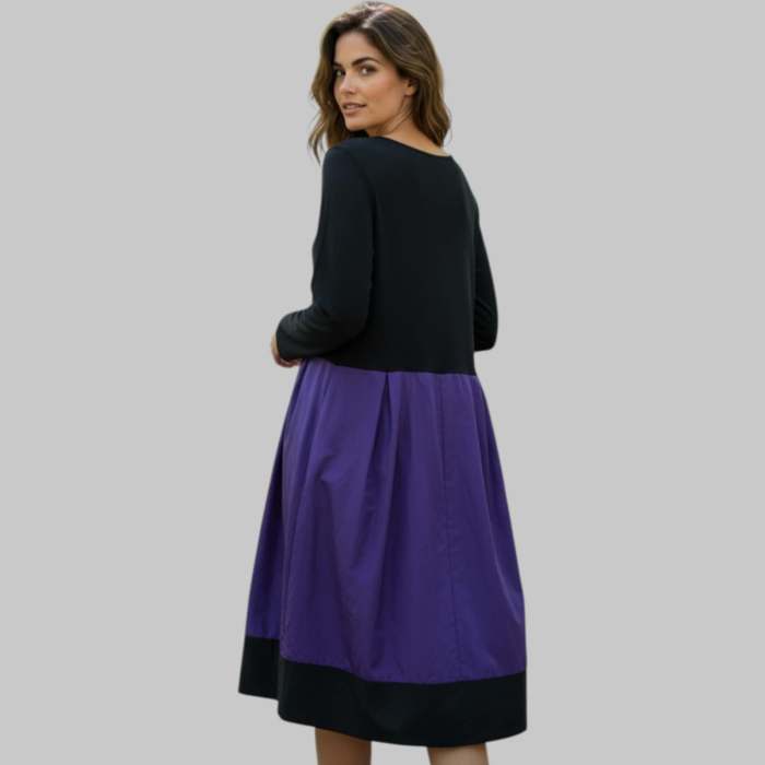 Rochie din vascoaza cu tafta mov si maneci trei sferturi [2]