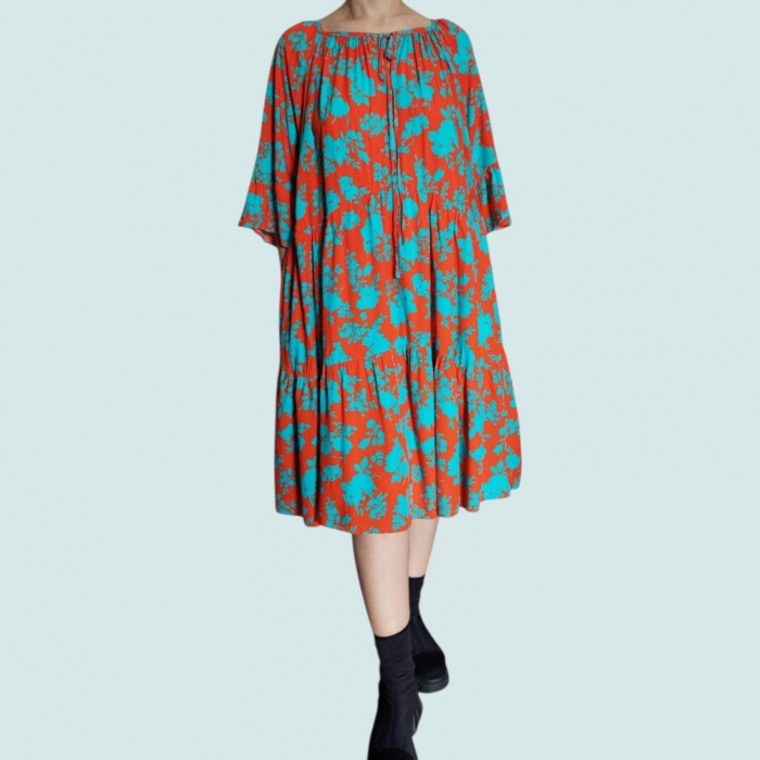 Rochie Ampla cu Volane din Vascoza si Imprimeu Floral [1]