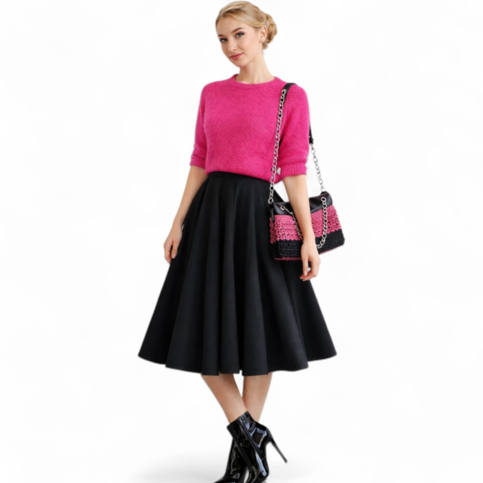 Pulover roz aprins  placut la atingere cu maneci scurte [2]