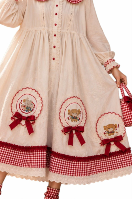 Rochie din bumbac stil romantic vintage si detalii rosii [2]
