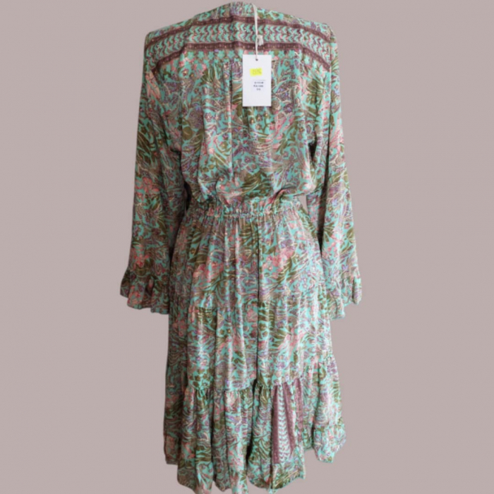 Rochie din Matase Indiana cu Decolteu Adanc si Elastic  in Talie [2]