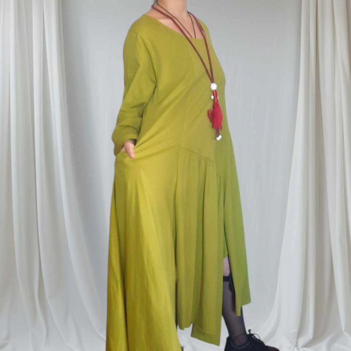 Rochie asimetrica din Bumbac Croi Larg cu Buzunare Laterale Ascunse [4]