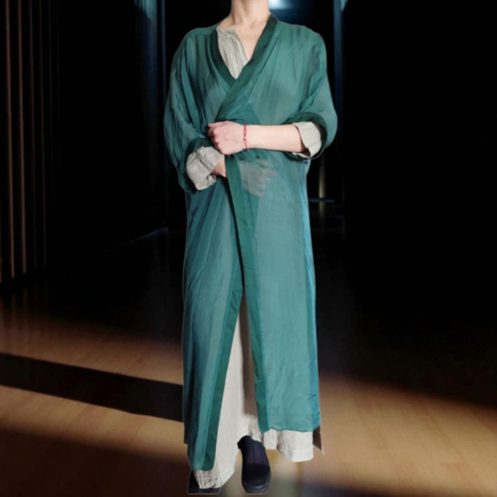 Cardigan Verde Transparent din Matase cu Maneca [1]