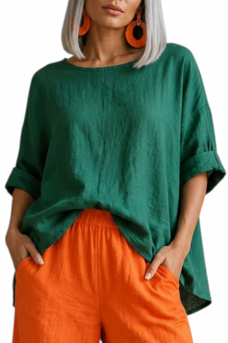 Bluza verde din in cu inchidere pe partea din spate [2]