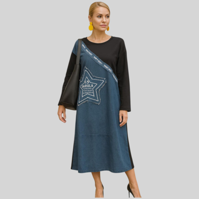 Rochie din bumbac negru si material denim [1]