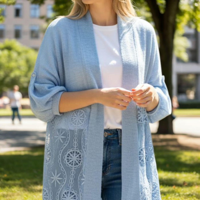 Cardigan din dantela si acrilyc bleumarin potrivit pentru primavara toamna [2]