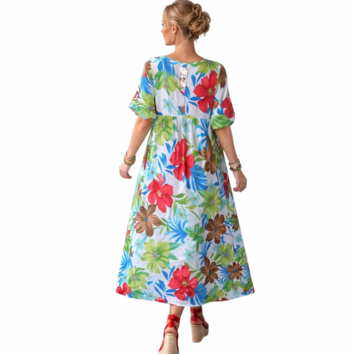 Rochie de vara tip babydoll cu strasuri argintii si imprimeu floral [2]