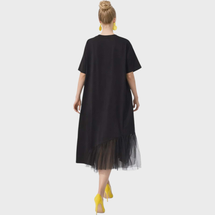 Rochie neagra croi larg din bumbac si tulle [2]