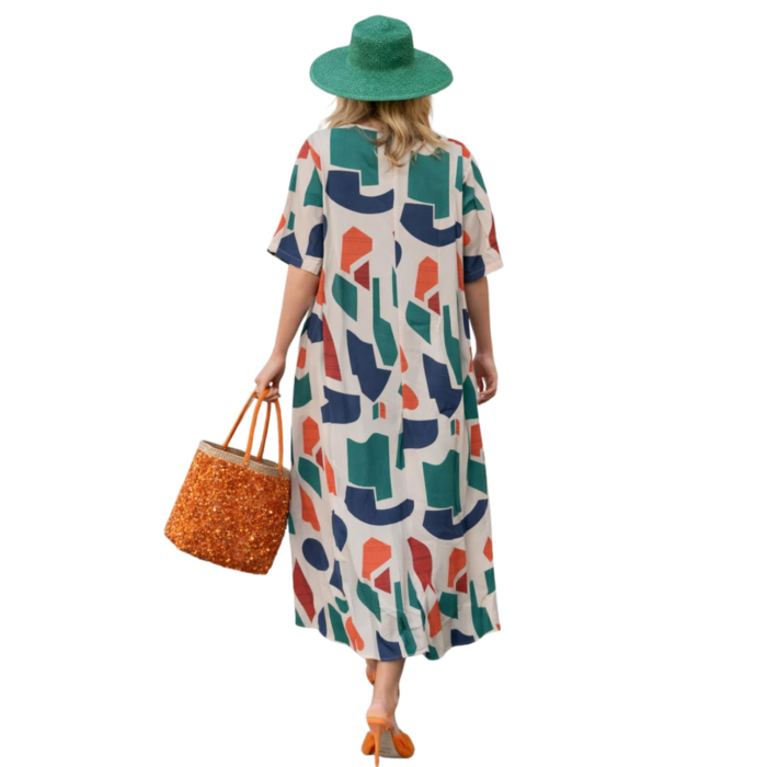 Rochie lunga lejer cu imprimeu geometric multicolor usor balon [2]