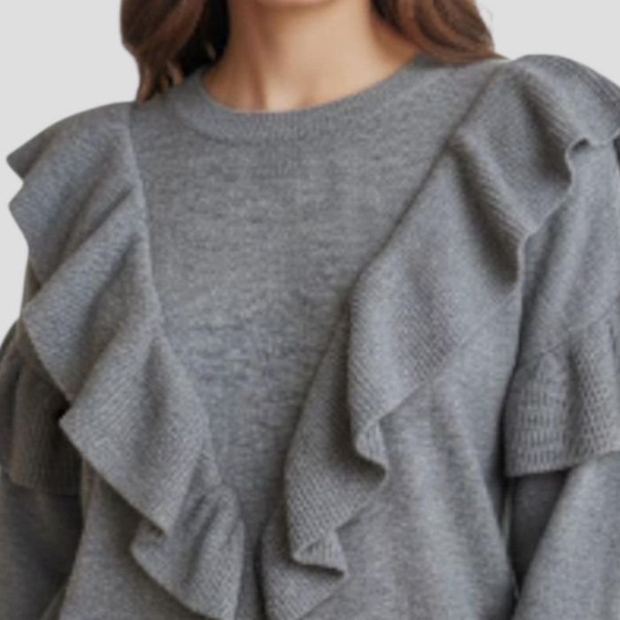 Pulover gri cu volane la maneci si decolteu pentru tinute moderne [2]