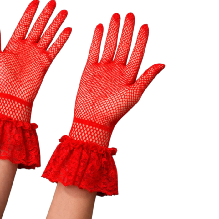 Manusi elegante rosii din plasa cu dantela la incheietura [3]