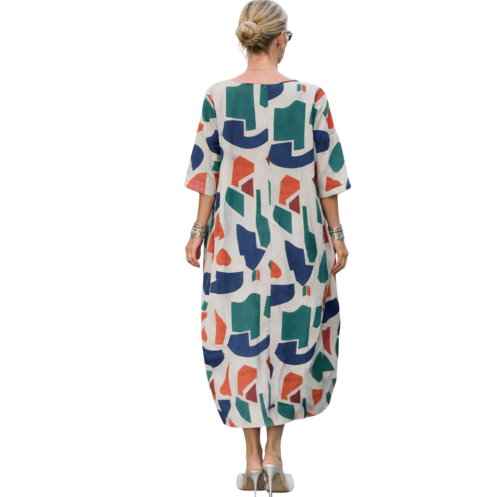 Rochie lunga lejer cu imprimeu geometric multicolor usor balon [3]