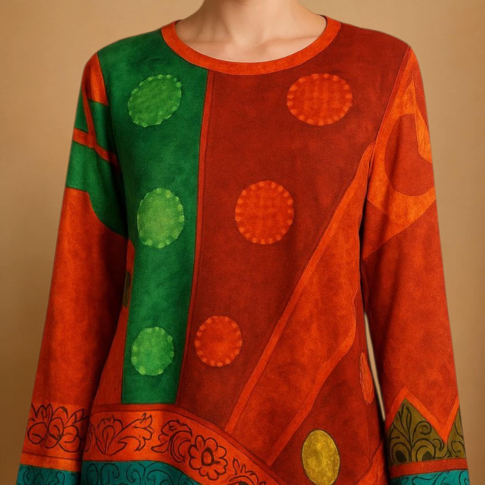 Bluza Dama cu imprimeu Artistic si Maneca Lunga [2]