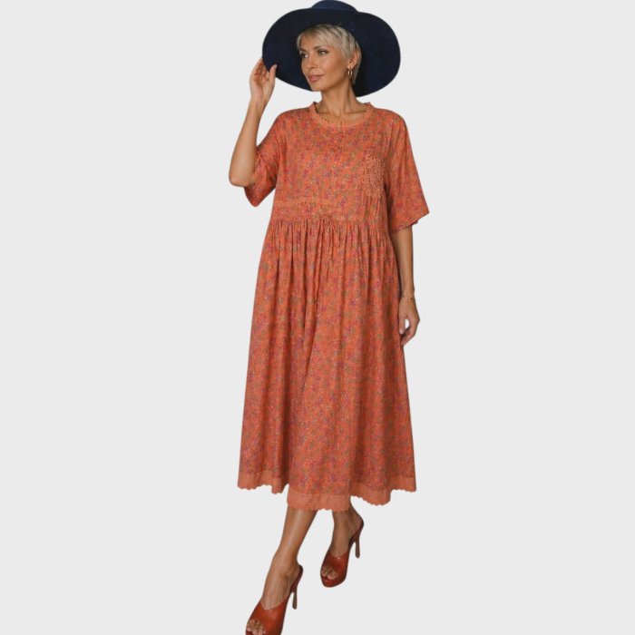 Rochie din vascoza croi larg si buzunar macrame si imprimiu floral [2]