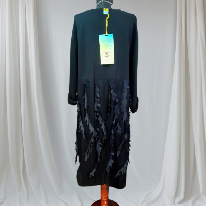 Rochie neagra din bumbac si tulle cu insertii in forma de frunze [2]