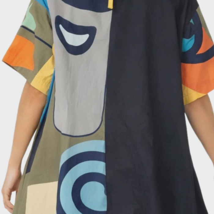 Rochie din bumbac tip camasa cu imprimeu abstract si buzunare laterale [2]