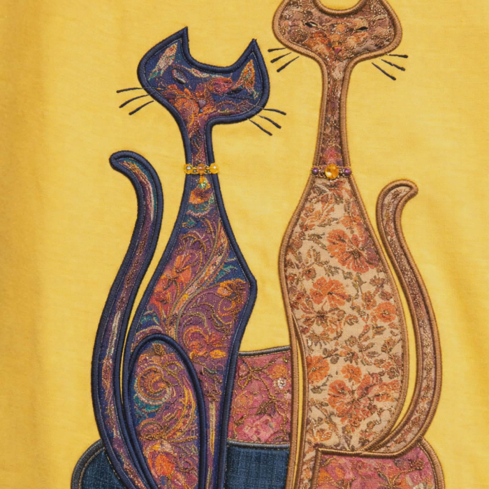 Tricou galben din bumbac cu broderie doua pisici scumpe [3]