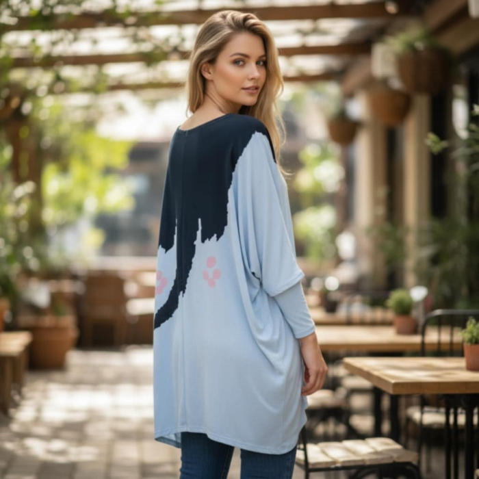 Bluza asimetrica si desen pisica neagra lenesa pe ambele parti [2]