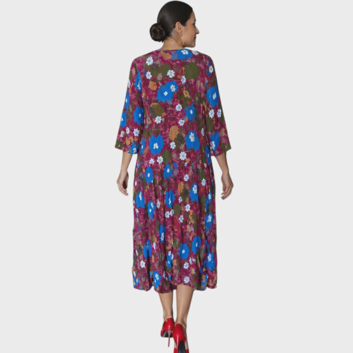 Rochie de vara croi lejer imprimeu pe fond visiniu [2]