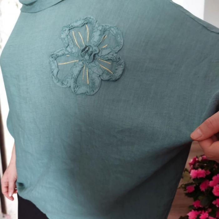 Bluza din In Tip Fluture cu Floare din Material Cusuta [4]