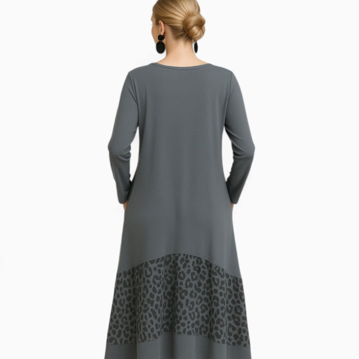 Rochie gri asimetrica cu imprimeu animal print la poale [2]