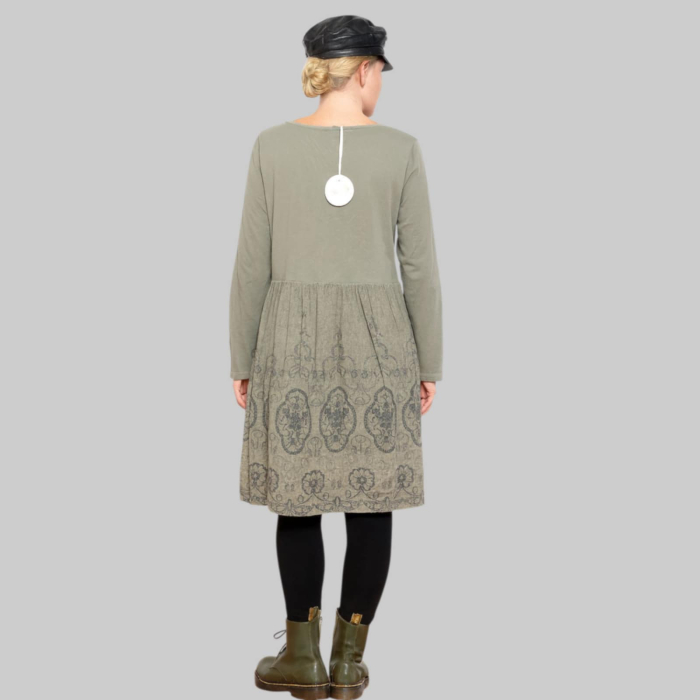 Bluza din bumbac verde kaki cu imprimeu floral si siret decorativ [2]