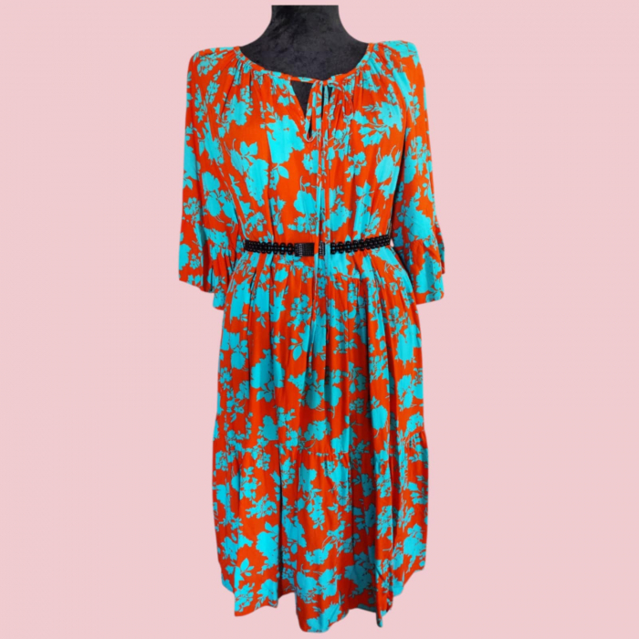 Rochie Ampla cu Volane din Vascoza si Imprimeu Floral [5]