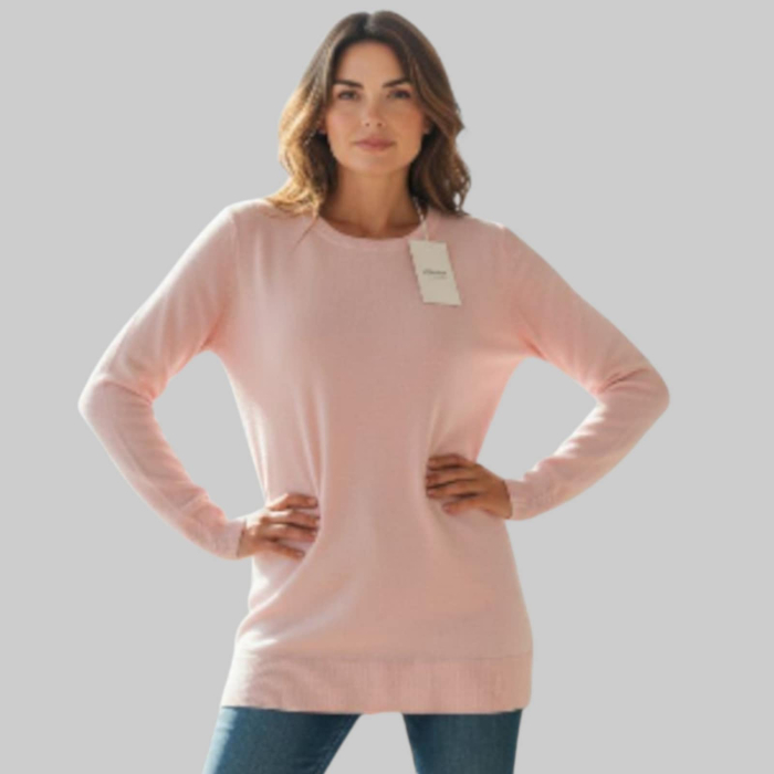 Pulover roz pal pentru colanti  cu decolteu rotund la baza gatului [1]