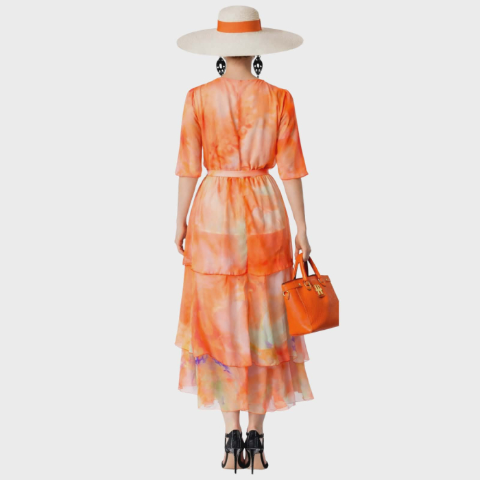 Rochie din voal in degrade cu decolteu generos  si trei volane [2]