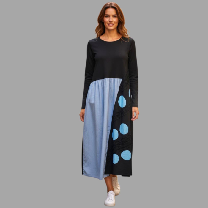 Rochie midi eleganta in doua culori  negru si albastru cu maneci lungi [2]