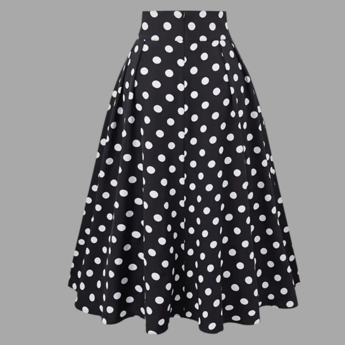 Fusta midi Eleganta cu Buline Albe pe Fundal Negru [4]