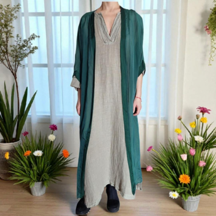Cardigan Verde Transparent din Matase cu Maneca [2]