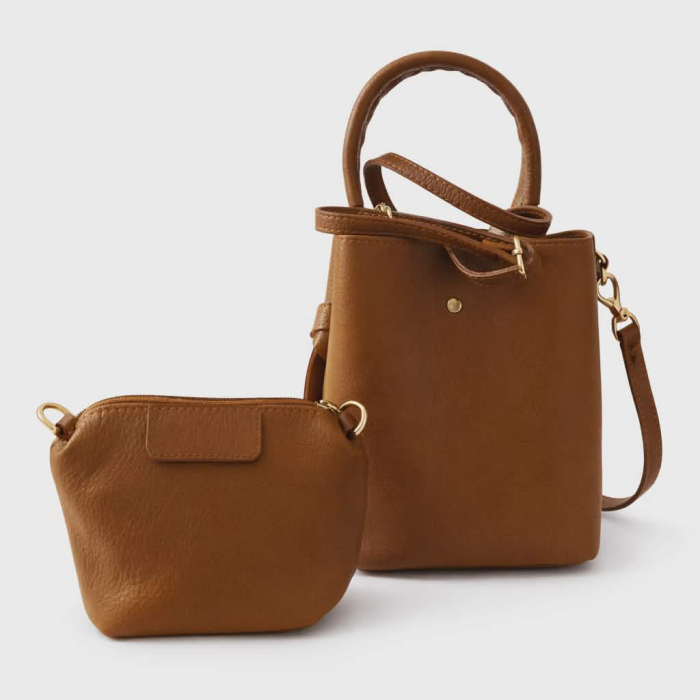 Geanta inalta maro din piele naturala  si portofel [4]