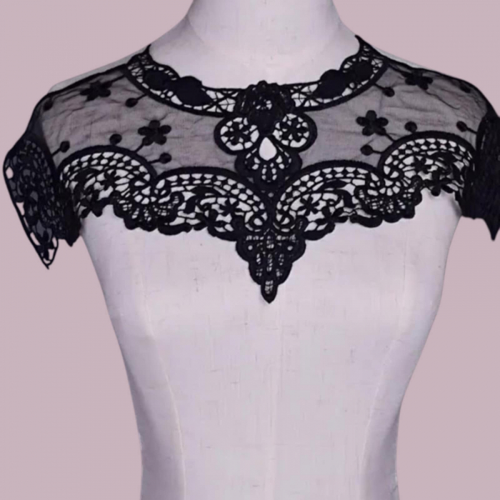 Guler Detasabil Negru din Dantela si Tulle [2]
