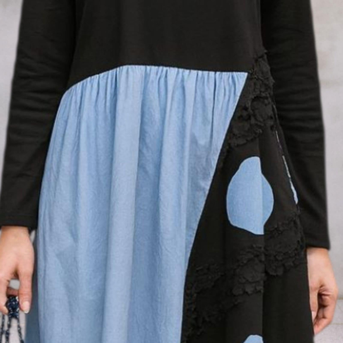 Rochie midi eleganta in doua culori  negru si albastru cu maneci lungi [3]