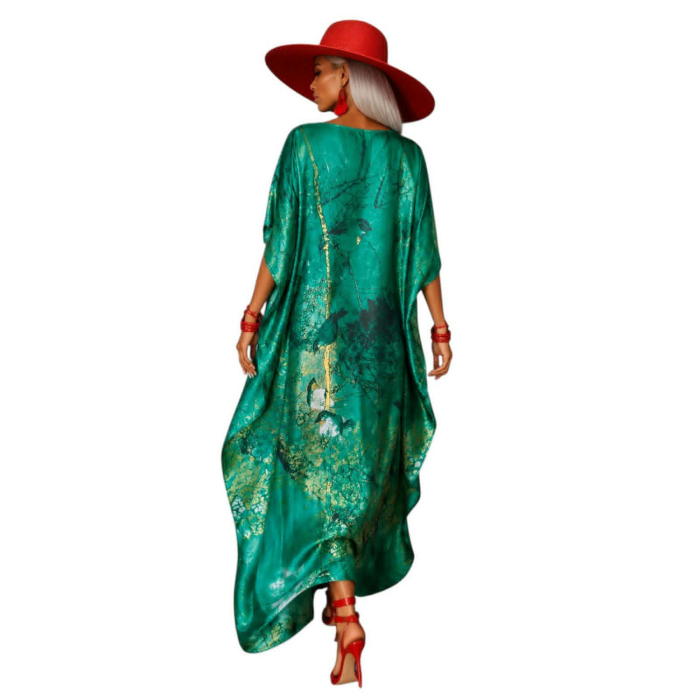 Rochie lunga din satin tip Kaftan cu  esarfa cadou [3]