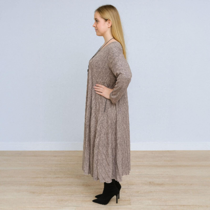 Rochie plisata asimetrica croi larg roz prafuit [3]